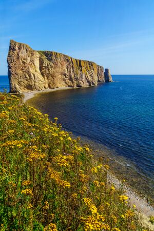 View of the Perce rock, at the tip of Gaspe Peninsula, Quebec, Canadaの写真素材