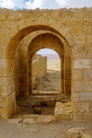 View of the ruined Ancient Nabataean city of Avdat, now a national Park, in the Negev Desert, Southern Israelの写真素材
