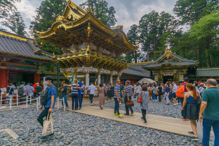 Nikko, Japan - September 29, 2019: View of the compound of Tosho-gu shrine, with visitors, in Nikko, Japanのeditorial素材