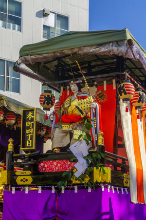 Matsumoto, Japan - October 2, 2019: Butai wooden floats on display, as part of the Yohashira Shrine Shinto Festival, in Matsumoto, Japanのeditorial素材