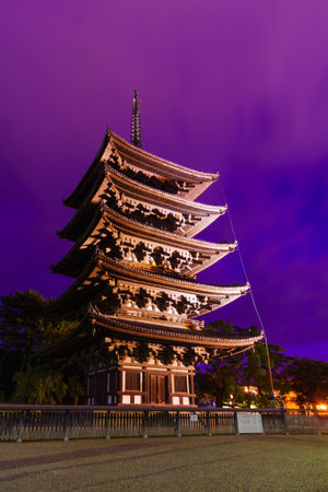 Nara, Japan - October 4, 2019: Night view of the Kofukuji Five Storied Pagoda, it is a Buddhist temple in Nara, Japanのeditorial素材