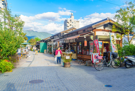 Matsumoto, Japan - September 30, 2019: Scene of the Nawate-dori street, in the historic Nakamachi district, with locals and visitors, in Matsumoto, Japanのeditorial素材