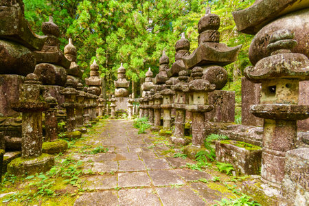 Koyasan, Japan - October 7, 2019: View of graves in the Okunoin Cemetery, Mount Koya (Koyasan), Japanのeditorial素材