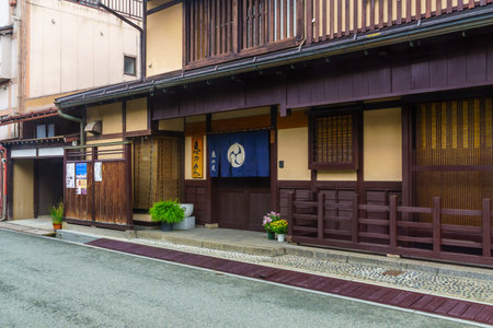 Takayama, Japan - October 3, 2019: View of traditional Japanese houses in the old township of Takayama, Japanのeditorial素材