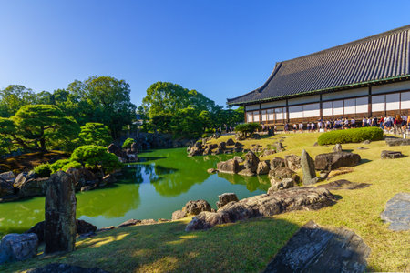 Kyoto, Japan - October 9, 2019: View of the Nijo Castle Kuro-shoin, with visitors, in Kyoto, Japanのeditorial素材