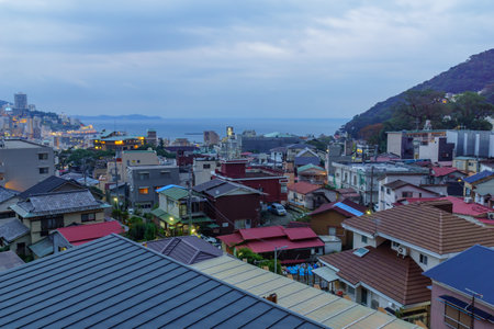 Atami, Japan - October 18, 2019: Sunset view of the city, in Atami, Izu Peninsula, Japanのeditorial素材