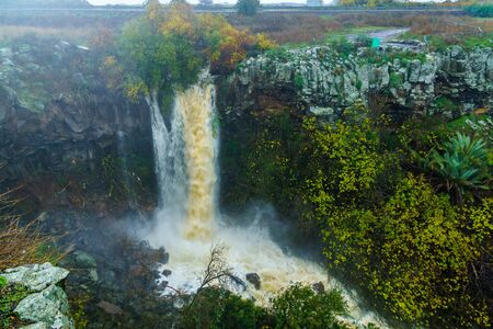 View of the Ayit waterfall, in the Golan Heights, on a winter day. Northern Israelの写真素材