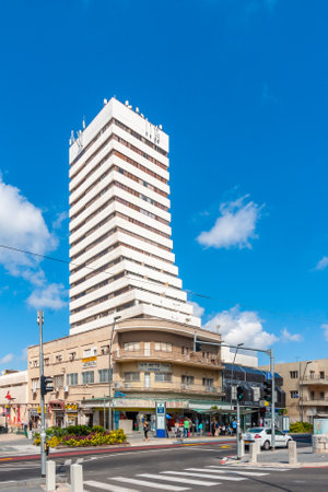 Haifa, Israel - May 13, 2014: View of mixture of old and new buildings, with locals and visitors, in Hadar HaCarmel neighborhood, Haifa, Israelのeditorial素材