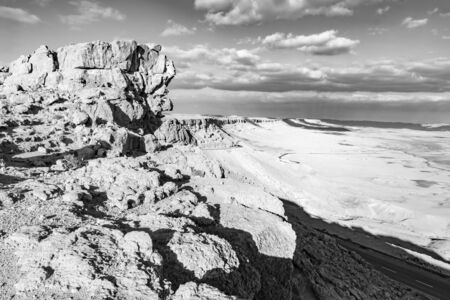Landscape of Makhtesh (crater) Ramon, in the Negev Desert, Southern Israel. It is a geological landform of a large erosion cirqueの写真素材