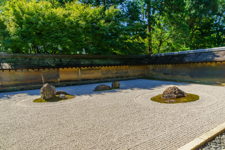 Kyoto, Japan - October 9, 2019: View of the Ryouan-ji Rock Garden, in Kyoto, Japanのeditorial素材