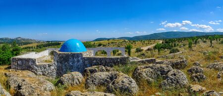 View of the Elkana Avi Shmuel Tomb (the father of the prophet Samuel), Meron, and Galilee landscape, Northern Israelの写真素材