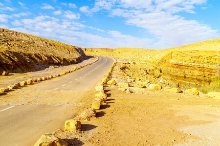 View of landscape along the Ramon Colors Route, in Makhtesh Ramon (Ramon Crater), the Negev desert,...