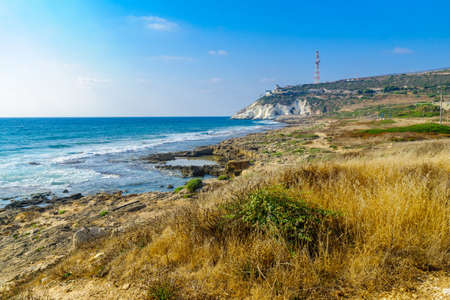 View of the coast and Rosh Hanikra cliffs, Northern Israelの写真素材