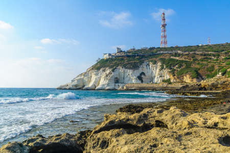 View of the coast and Rosh Hanikra cliffs, Northern Israelの写真素材