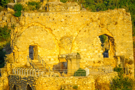 Closeup view of the Montfort Fortress, crusader castle in Northern Israelのeditorial素材