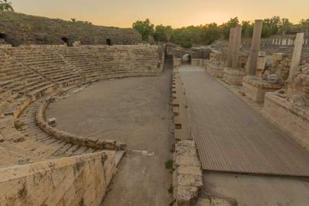 Sunset view of The Roman theater, in the ancient Roman-Byzantine city of Bet Shean...