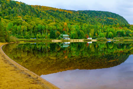 View of the Petit Lac Monroe, in Mont Tremblant National Park, Quebec, Canadaの写真素材