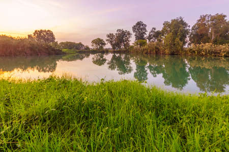 Sunset view of the lake, in Yarkon (Tel Afek) National Park, central Israel