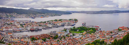 Panoramic views of the old city of Bergen and nearby fjords. Norwayの写真素材