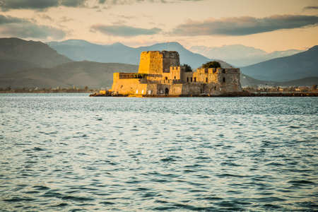 View of the old fortress island, in Nafplio, Peloponnese, Greeceの写真素材