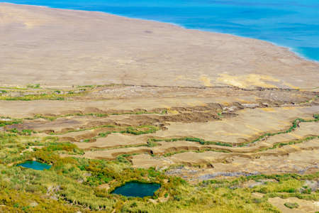 View of the northern part of the Dead Sea and Einot Tzukim (Ein Feshkha) Nature Reserve, Southern...