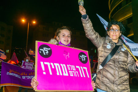 Haifa, Israel - March 17, 2021: Protest rally against Prime minister Benjamin (Bibi) Netanyahu, in Haifa, Israelのeditorial素材