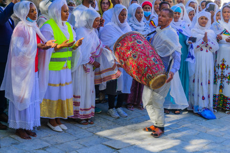 Jerusalem, Israel - May 01, 2021: Paschal Vigil (Easter Holy Saturday) dance of the Ethiopian...