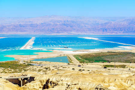 View of salt evaporation pools in the southern part of the Dead Sea. Southern Israelの写真素材