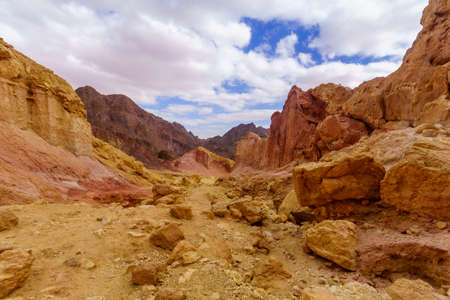 View of Nahal Amram (desert valley) and the Arava desert landscape, Southern Israelの写真素材