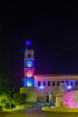 Safed, Israel - September 14, 2021: Night view of the historic Saraya building in Safed (Tzfat), Israel. It was built in the mid 1700s by Dhar Al-Omerのeditorial素材
