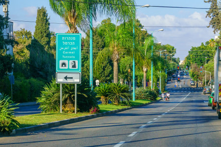 Haifa, Israel - September 16, 2021: Scene of Yom Kippur Holiday, with streets free from moving cars, and filled with cyclists. Haifa, Israelのeditorial素材
