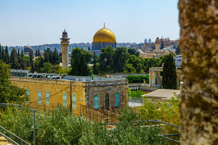 Jerusalem, Israel - August 30, 2021: Rooftop view of the Old City, with the Dome of the Rock, in Jerusalem, Israelのeditorial素材