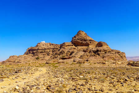 View towards Jabal Harun (traditionally burial place of Moses brother Aaron), Near Petra, Southern Jordanの写真素材