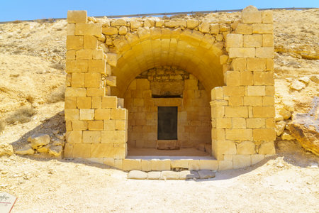 View of a burial cave in the ancient Nabataean city of Avdat, now a national Park, in the Negev Desert, Southern Israelのeditorial素材