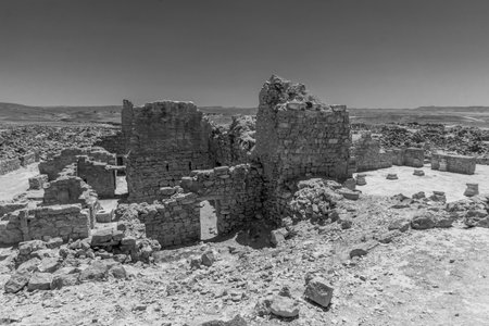 View of the ruined buildings in the ancient Nabataean city of Shivta, now a national Park, in the Negev Desert, Southern Israelのeditorial素材