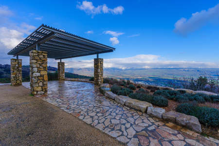 Winter view of the Margaliot Lookout and Hula Valley landscape, the Galilee Panhandle, Northern Israelの写真素材