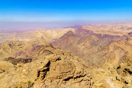 View of desert mountain landscape, near Petra, in Southern Jordanの写真素材