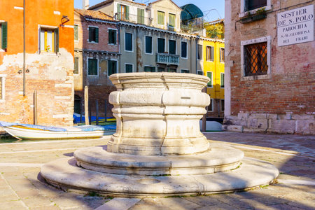 Venice, Italy - March 02, 2022: view of a water well, in Venice, Veneto, Northern Italyのeditorial素材