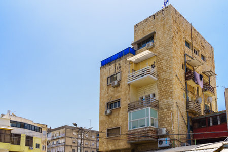 Haifa, Israel - May 13, 2022: View of old buildings, in Hadar HaCarmel Neighborhood, Haifa, Israel