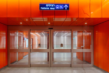 Tel-Aviv, Israel - May 26, 2022: View of the Allenby subway station (in final building stage), route to platforms, in Tel-Aviv, Israelのeditorial素材