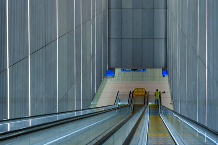 Tel-Aviv, Israel - May 26, 2022: View of the Allenby subway station (in final building stage), escalators, in Tel-Aviv, Israelのeditorial素材