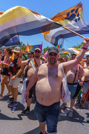 Tel-Aviv, Israel - June 10, 2022: Various people march and take part in the annual Pride Parade of the LGBTQ+ community. Tel-Aviv, Israelのeditorial素材