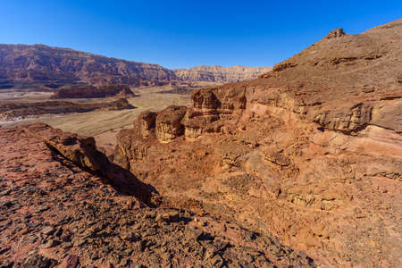View of the rock formations and landscape, in Timna desert park, southern Israelの写真素材