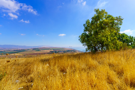 View of the Arbel Valley, with countryside and the Sea of Galilee. Northern Israel