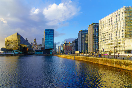 Liverpool, UK - October 07, 2022: Scene of the Royal Albert Dock, and Strands Street, with locals and visitors, in Liverpool, Merseyside, England, UKのeditorial素材