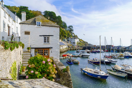 Polperro, UK - October 16, 2022: View of the fishing port of the village Polperro, in Cornwall, England, UKのeditorial素材