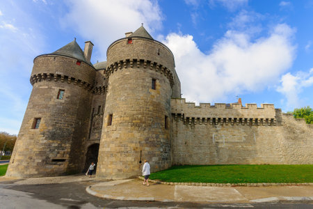 Guerande, France - October 02, 2012: View of a gate in the old walls of Guerande, Loire-Atlantique, Franceのeditorial素材