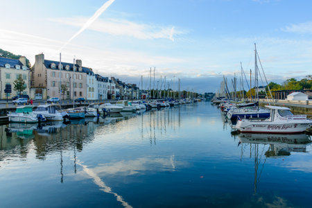 Vannes, France - October 02, 2012: View of the port of Vannes, with local businesses, Brittany, Franceのeditorial素材