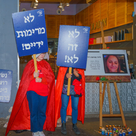 Haifa, Israel - March 18, 2023: Protesters regarding woment protection, in Haifa, Israelのeditorial素材