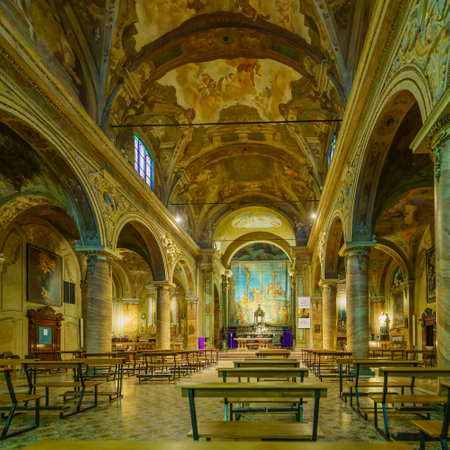 Monza, Italy - February 26, 2023: The interior of Convento di Santa Maria al Carrobiolo church, in Monza, Lombardy, Northern Italyのeditorial素材
